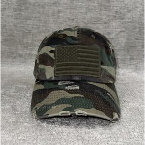 KBETHOS Vintage Distressed Camo American Flag Hat Adjustable Buckle Strapback